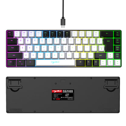 68 Keys Gaming Keyboard USB Wired Portable 20 RGB Backlight Keyboard Black and White Keycaps for Windows Laptops Computer