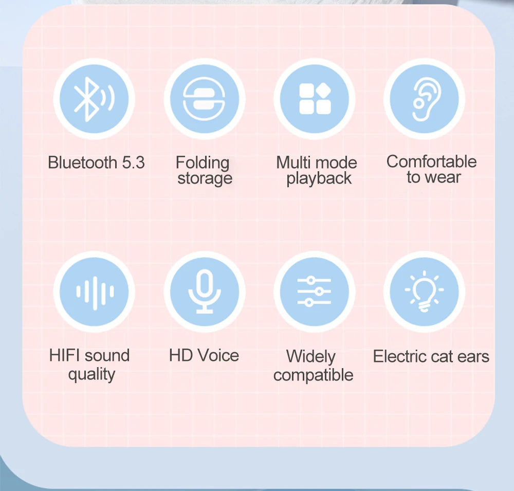 RGB Cat Ear Bluetooth Headphones Wireless Kids Headset with Microphone, Gradient LED Light Gaming Headphones, Stereo Music Bluetooth 5.3 Earphones for Girls