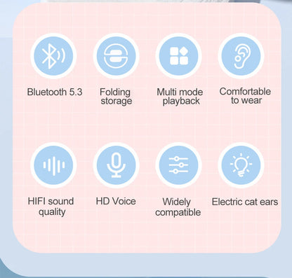 RGB Cat Ear Bluetooth Headphones Wireless Kids Headset with Microphone, Gradient LED Light Gaming Headphones, Stereo Music Bluetooth 5.3 Earphones for Girls