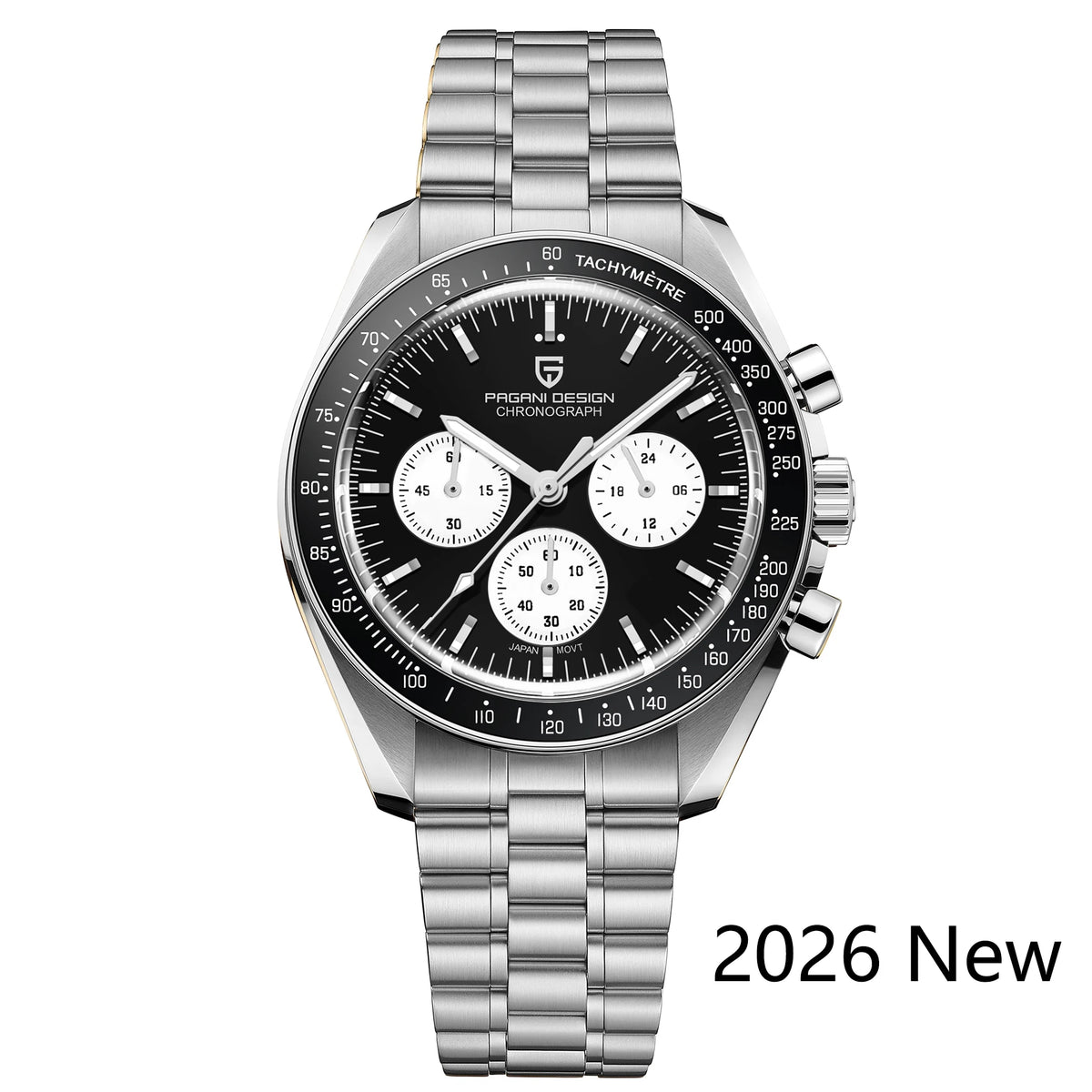 Montre pour homme PAGANI DESIGN (nouveau modèle V5 PD1701) – Chronographe sportif de type « Speed » à quartz, verre saphir avec traitement antireflet, étanche jusqu'à 100 mètres.