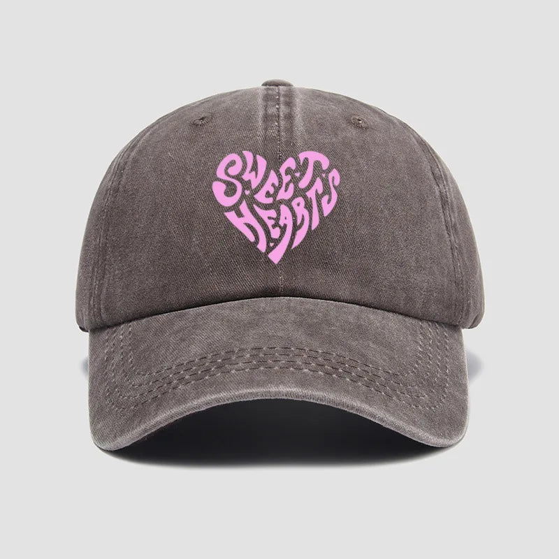 Pink heart-shaped letter printed baseball cap, versatile for daily use, sweet girl's hat, outdoor sun protection and shading