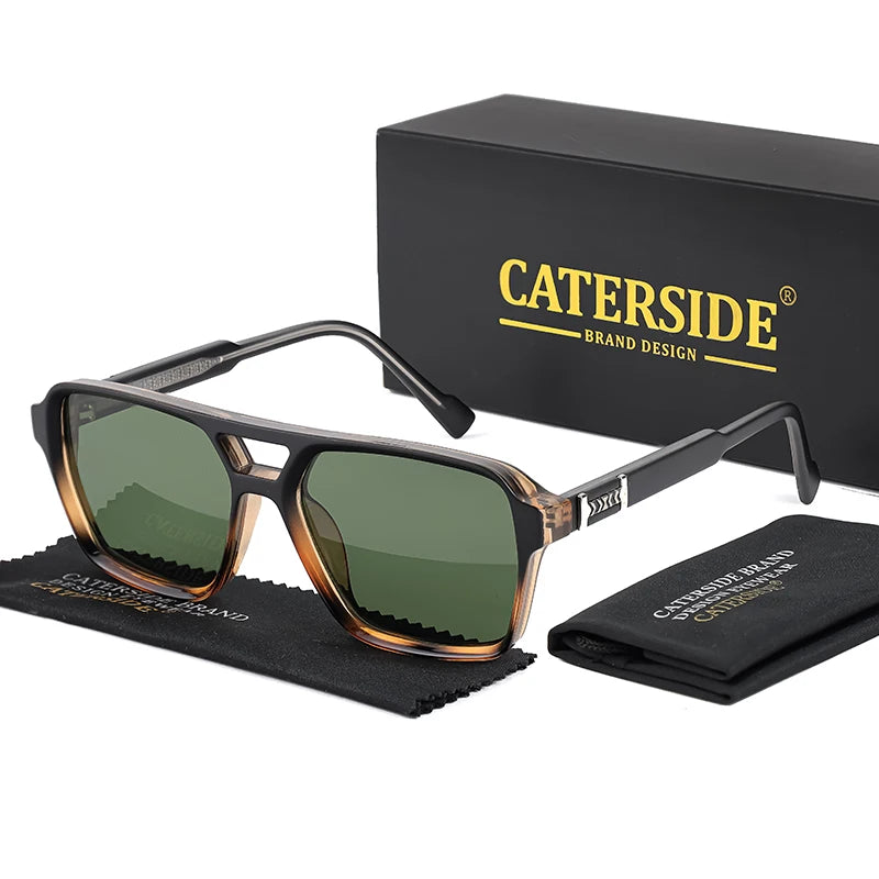 CATERSIDE Retro Square Sunglasses Men Punk Flat Top Double Bridge High Quality Sun Glasses for Women Party Festival Gifts