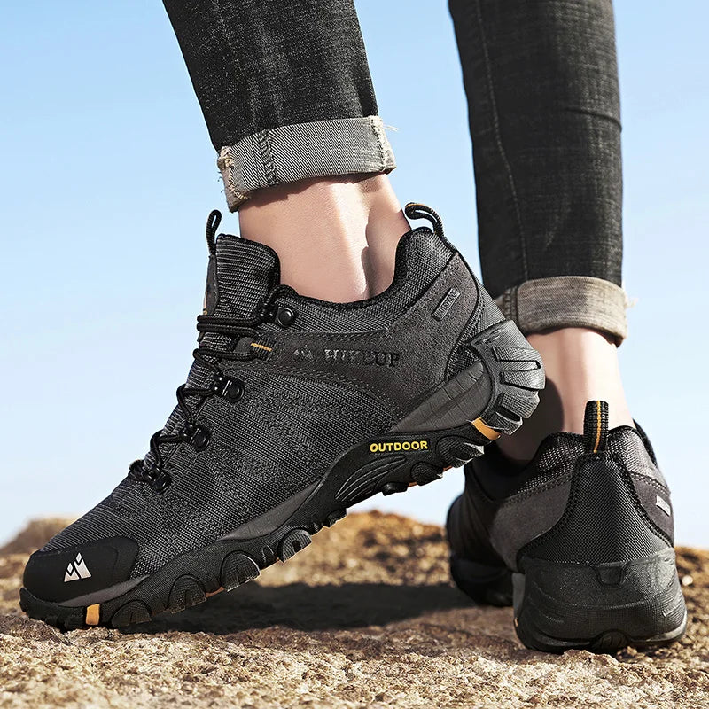 HIKEUP miesten neljän vuodenajan vaelluskengät – ulkoiluun ja urheiluun, aitoa nahkaa, kulutusta kestävät kiipeilykengät, kumipohjaiset trekking-sneakerit