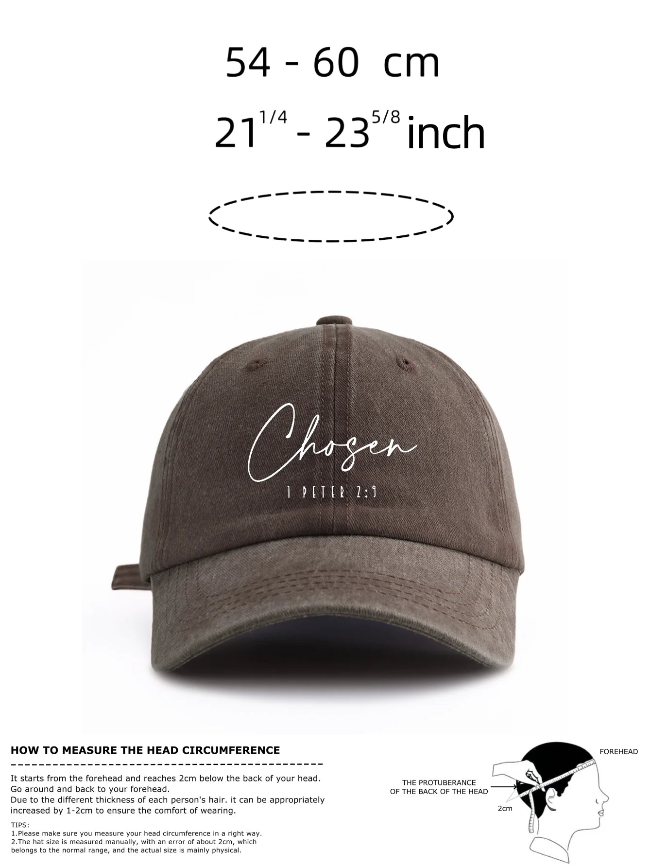 1pc CHOSEN Print Washed Baseball Cap for Adults,  Minimalist Retro Style Casual Soft Adjustable Dad Hat, Perfect As Gift