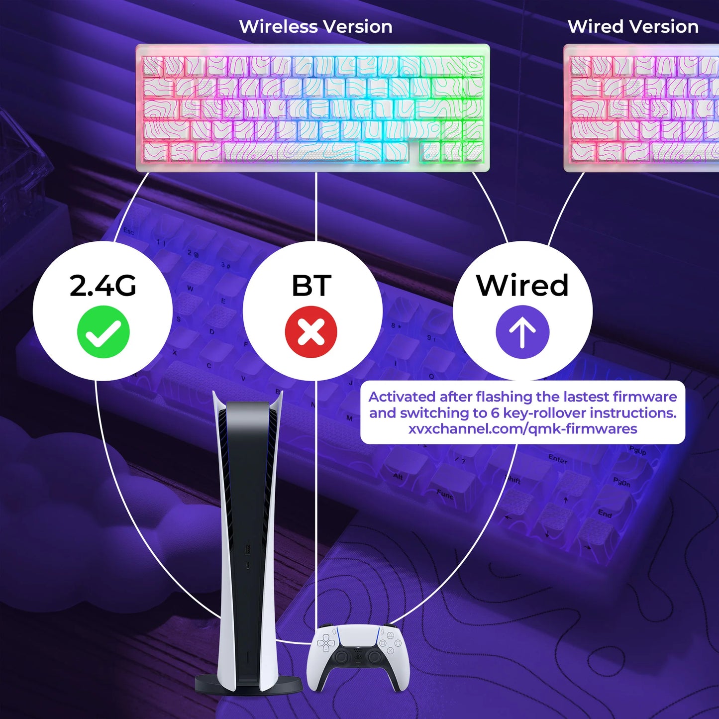 XVX M67 JadeStone Mechanical Keyboard 65% Tri-Mode Wireless Keyboard, Hot Swappable RGB Mechanical Keyboard with IMD Keycaps, Gasket Mount Gaming Keyboard