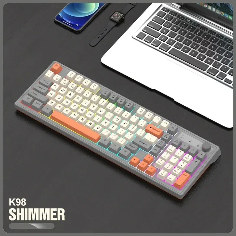Dual Bluetooth Keyboard 2.4G Wireless Keyboard RGB Backlight Rechargeable Gaming Keyboard For MacBook iPad Tablet PC Accessories
