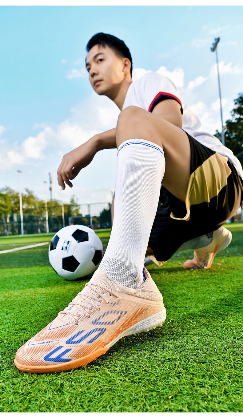 Nouvelles chaussures de football pour hommes, crampons antidérapants pour terrain en herbe, chaussures de football montantes de haute qualité, baskets de futsal, chaussures d'intérieur, chaussures d'extérieur, meilleures
