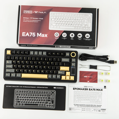 Teclado mecánico EPOMAKER X AULA EA75 MAX 75% ANSI US con hot-swap, montaje gasket, conexión por cable/BT/inalámbrica 2.4GHz, pantalla y perilla