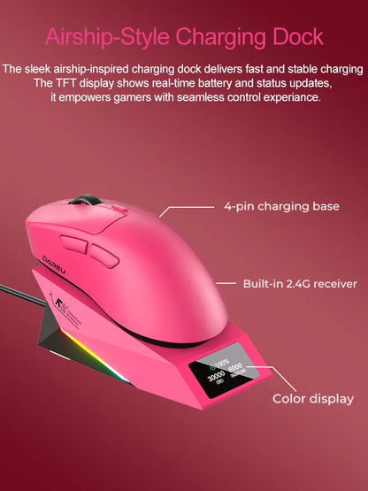 DAREU draadloze gamingmuis 8khz polling rate AIM-750 (3950) 30000 DPI tri-mode gamermuis 60g met oplaadstation