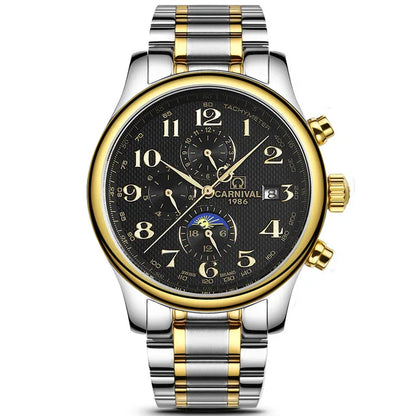 Carnival Brand Automatic Watch Fashion Luxury Waterproof Calendar Moon Phase Mechanical Watches For Men Clock Relogio Masculino