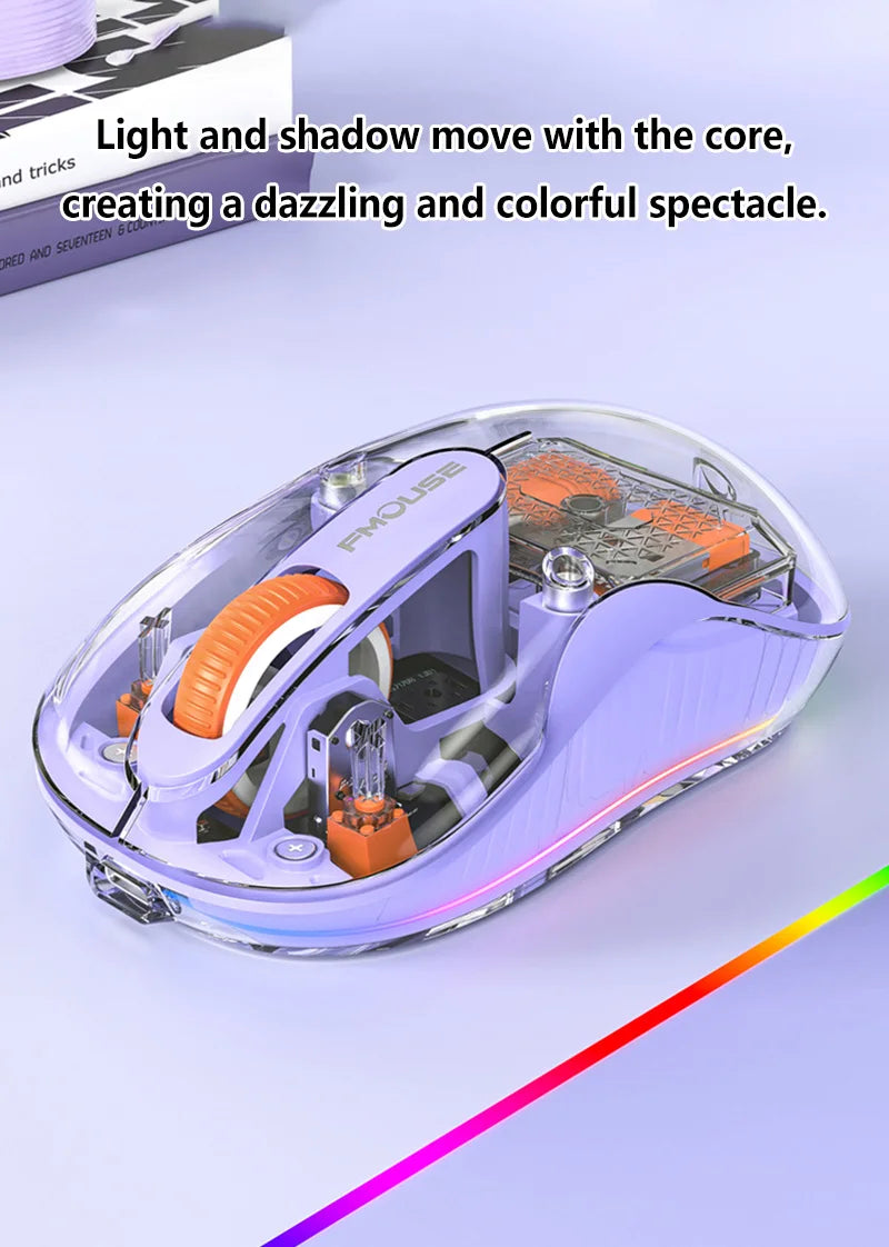 Lenovo Transparent Wireless Mouse Tri-Mode Bluetooth 5.0 & 2.4G Rechargeable RGB Mouse, Ergonomic Silent Wireless Mouse for Laptop, PC & Office