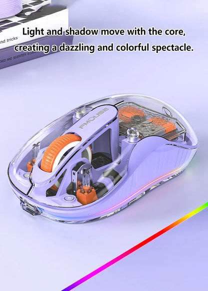 Lenovo Transparent Wireless Mouse Tri-Mode Bluetooth 5.0 & 2.4G Rechargeable RGB Mouse, Ergonomic Silent Wireless Mouse for Laptop, PC & Office