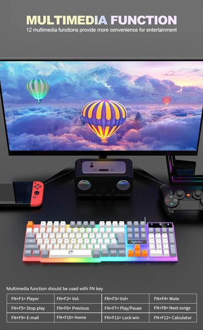 RAIKU T26 Wired Gaming Keyboard, 104-Key RGB Backlit USB Gaming Keyboard, Ergonomic Wired Gaming Keyboard for PC, Laptop & Office