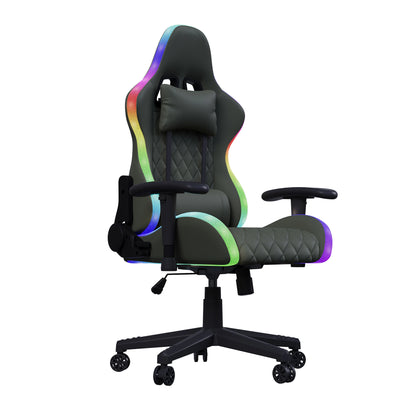 Fangange Ergonomic Gaming Chair with Massage Function, LED Light, Adjustable Reclining Computer Chair with Lumbar Support Pillow, 150KG