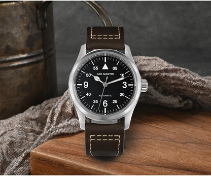 San Martin Men Pilot Watch 37mm Miyota 8215 Fashion Simple Style Military Automatic Mechanical Watches 100m Waterproof BGW-9