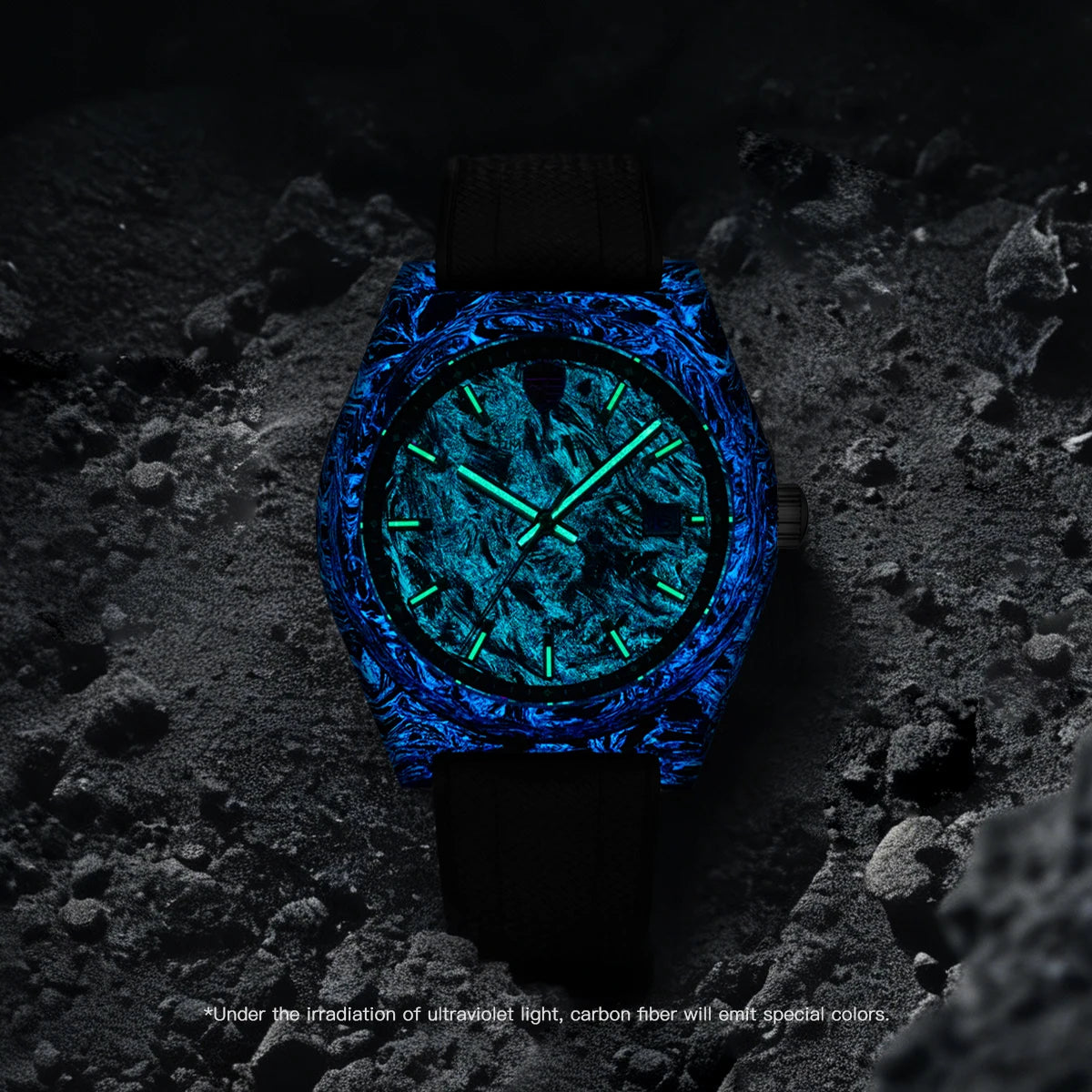 TIME TOKEN  Limited Edition 41mm Luminous Magic Carbon Fiber Men's Automatic Mechanical Watches Calendar Miyota8215 Movement