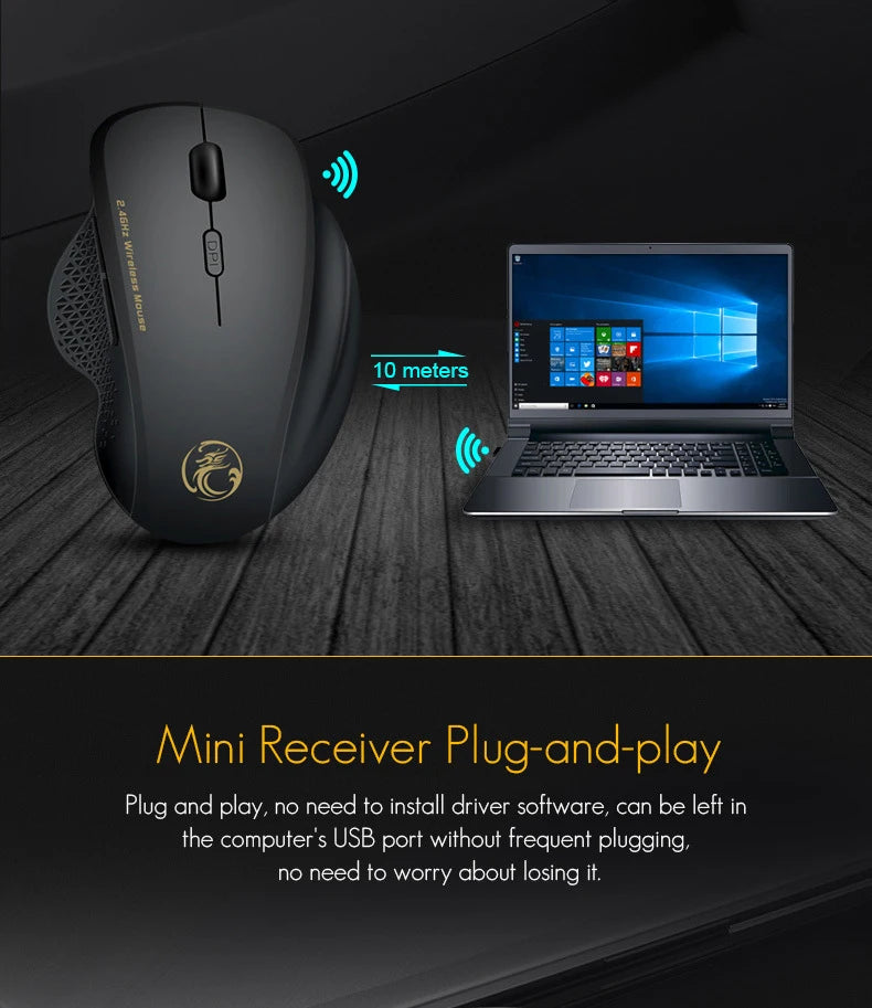 UTHAI G6 2.4G Wireless Mouse, Ergonomic 6-Button Wireless Mouse for Laptop, Business Office, Gaming, Adjustable DPI Computer Mouse