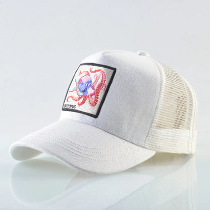 Casquette de baseball unisexe avec écusson pieuvre pour hommes et femmes – Casquettes trucker à fermeture à pression quatre saisons – Casquette de sport décontractée et respirante pour les activités de plein air