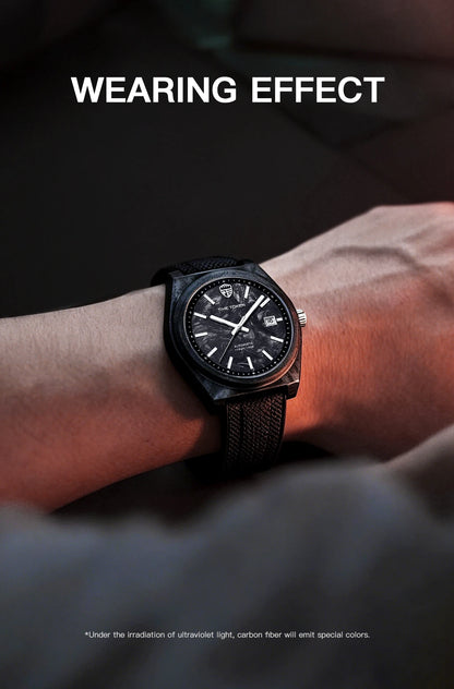 TIME TOKEN  Limited Edition 41mm Luminous Magic Carbon Fiber Men's Automatic Mechanical Watches Calendar Miyota8215 Movement