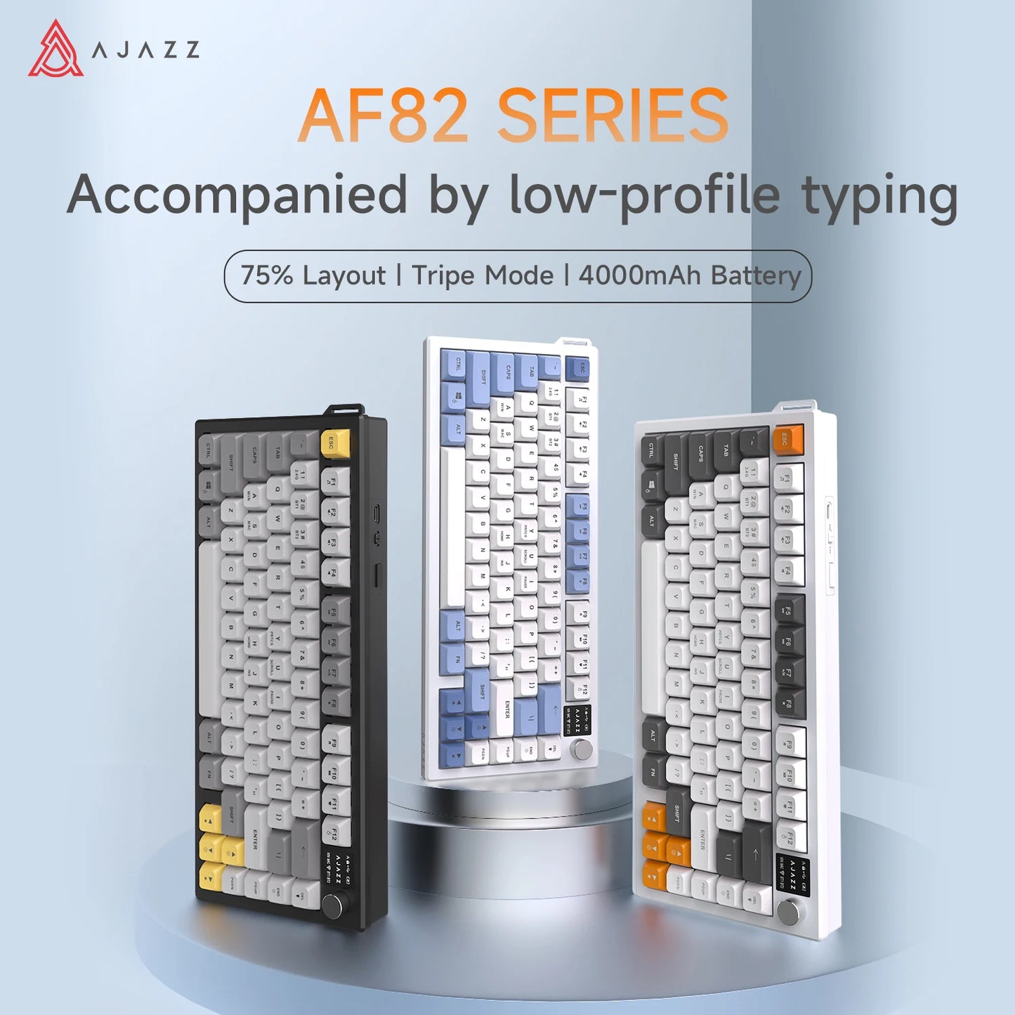 Ajazz AF82 Series 75% Layout Wireless Keyboard with 4000mAh Battery Low Profile Keys Bluetooth Tri-Mode Connectivity  RGB