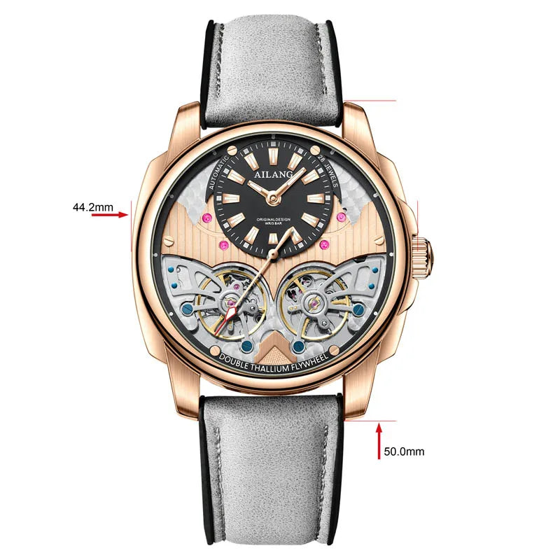 AILANG Automatic Mechanical Waterproof Sport Military Men Watch Luxury Double Tourbillon Man Wristwatch Leather Strap
