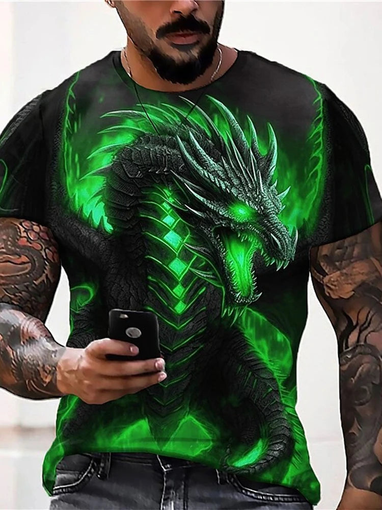 2024 Summer Street Style Fashion Men's T-shirt Urban Everyday Casual Short-sleeved Top 3D Dragon Print Men's Outdoor T-shirt