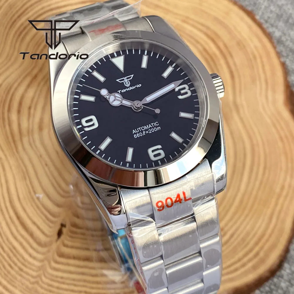 Tandorio Men's Automatic Watch Mechanical Miyota 8215/PT5000 Movt Sapphire Glass 36mm/39mm Explorer Style Wristwatch Luminous