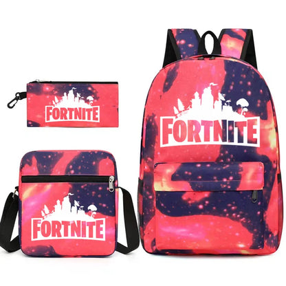 3Pcs Fortnite Gaming Backpack Set Lightweight Minimalist Laptop Schoolbag Pencil Case Lunch Bag Casual Travel Bag Holiday Gift