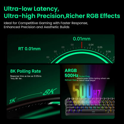 MONSGEEK FUN60 Pro & Max HE Magnetic Gaming Keyboard, 60% Wireless Mechanical Keyboard with 0.01mm Rapid Trigger, 8K Polling Rate, ARGB and Tri-Mode Connectivity