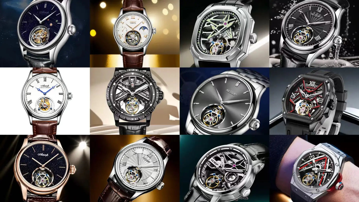 AESOP Mens Mechanical Wristwatches Flying Tourbillon Movement Skeleton Watch for Men Man Luxury Clocks Real Tourbillon Watch