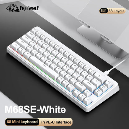 FREEWOLF M68SE Mechanical Feel Keyboard 68 Keys Mini Wired Compact Keyboard Silent for Laptops,Gaming and Office Use