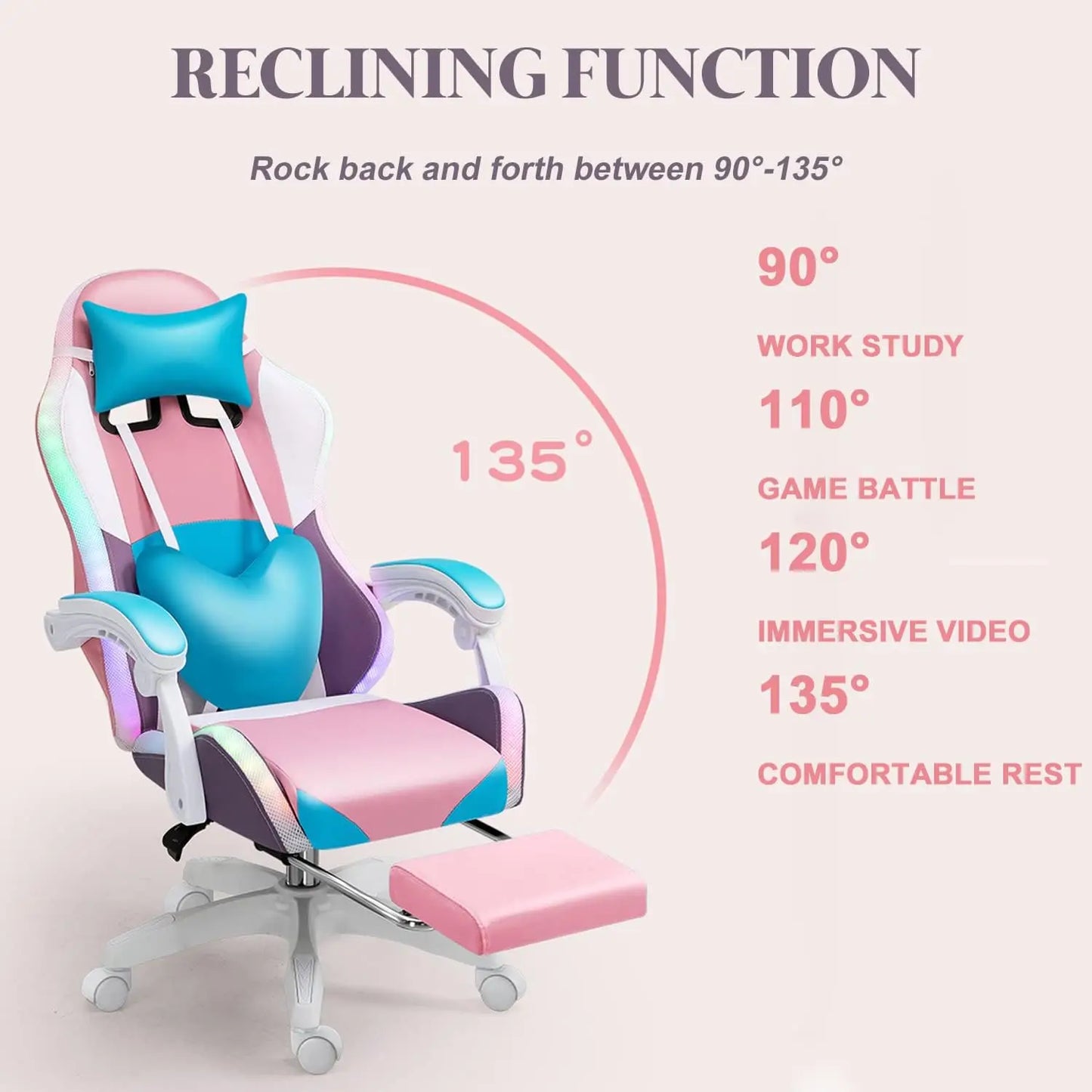 RGB LED Gaming Chair for Adults with Speakers, Ergonomic Gaming Chair, Reclining Computer Gaming Chair with Lumbar Support & Adjustable Height