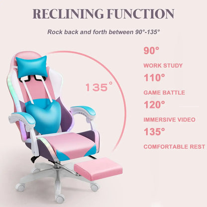 RGB LED Gaming Chair for Adults with Speakers, Ergonomic Gaming Chair, Reclining Computer Gaming Chair with Lumbar Support & Adjustable Height