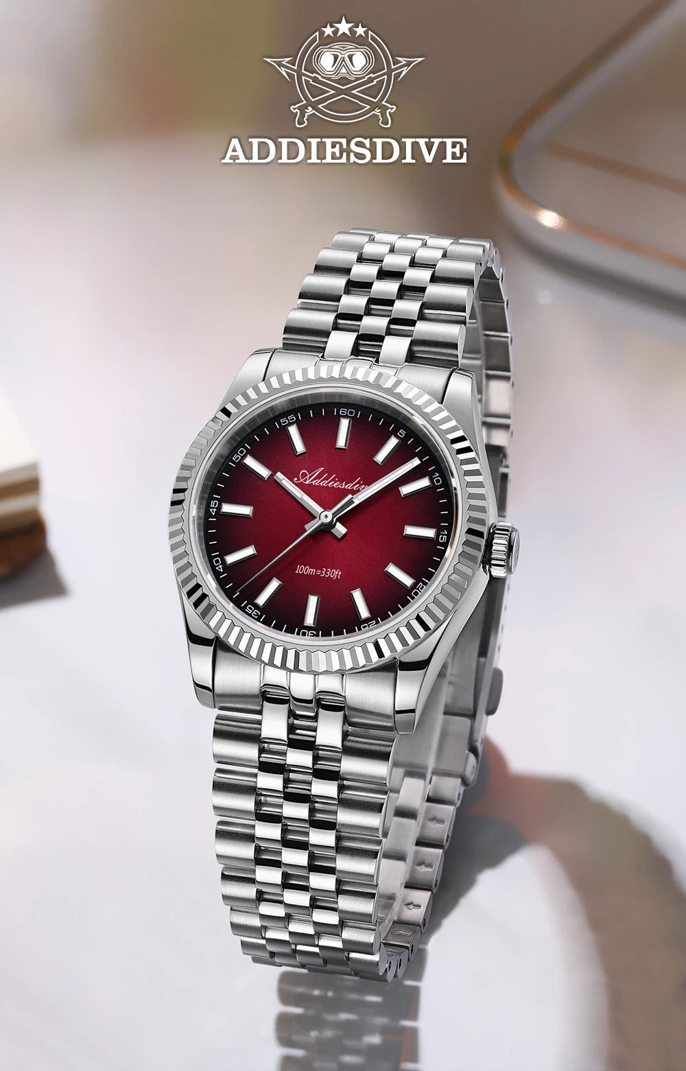 ADDIESDIVE New Men's Watch AD2073 Sapphire Glass 36mm VH31 Sunburst Quartz Watches 10Bar Waterproof Diving Luminous Wristwatch