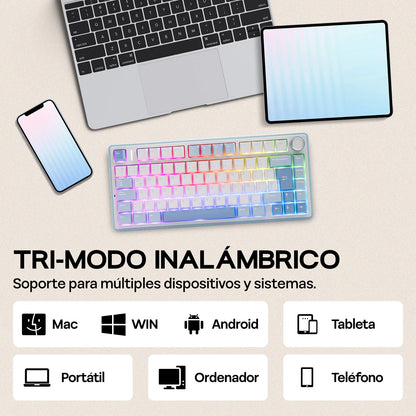 EPOMAKER AULA F75 ISO-ES 75% QWERTY español, teclado mecánico gaming inalámbrico con cable/Bluetooth/2.4GHz, hot-swap, montaje gasket y retroiluminación RGB