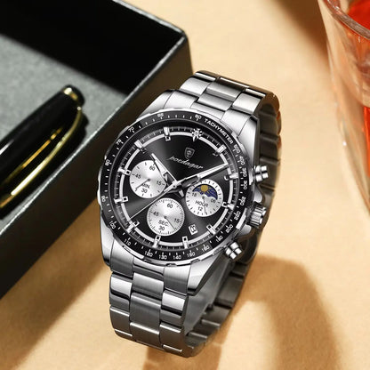 Luxusné, elegantné a vodotesné pánske hodinky POEDAGAR, quartzový chronograf s dátumom, klasický a svietivý štýl.