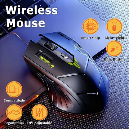 Wireless Gaming Mouse Dual Mode Bluetooth 2.4G Rechargeable Silent Ergonomic Mouse with Adjustable DPI, Type-C Wireless Gaming Mouse for PC, Laptop & Mac