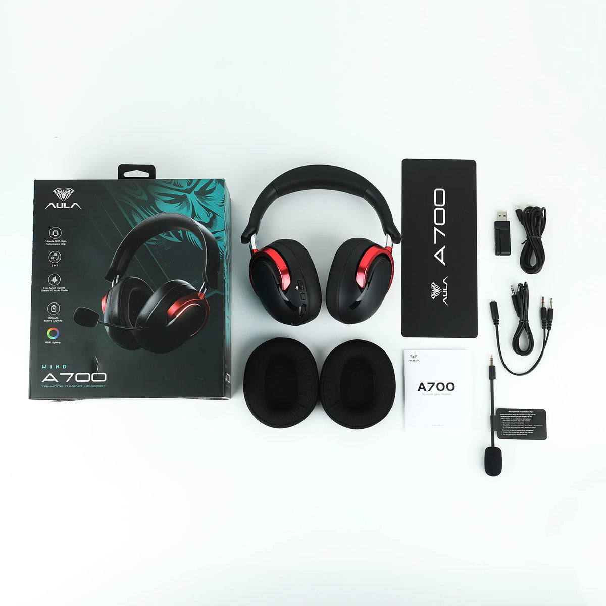 Casque de jeu AULA A700 filaire/sans fil 2,4 GHz/BT avec microphone intelligent à réduction de bruit et son surround 7.1