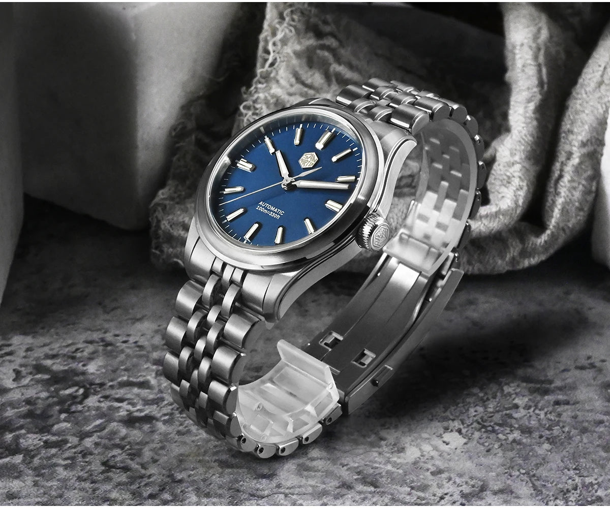 San Martin 39mm Miyota 90S5 Enamel Dial GADA Wristwatch Automatic Mechanical Sapphire BGW-X1 10Bar 5-Link Bracelet  SN0144CG-7