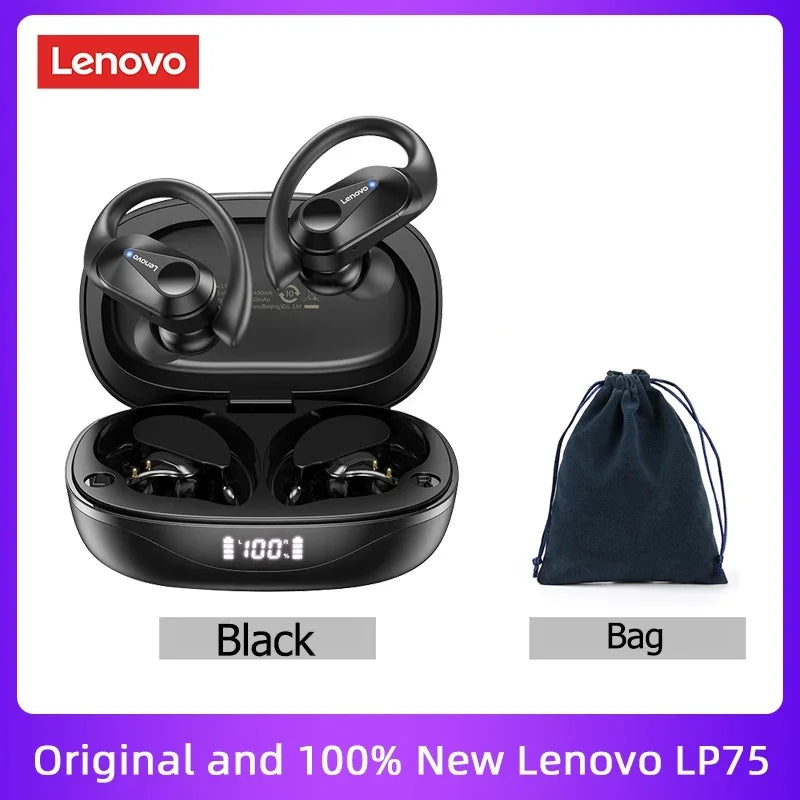 Lenovo LP75 TWS Bluetooth 5.3 Wireless Earphones – LED Display, Noise Reduction, Waterproof True Wireless Earbuds with Microphone & Deep Bass Sound