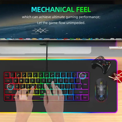 60% wired gaming keyboard, RGB backlight ultra compact mini keyboard, waterproof small compact 61 key keyboard for pc/Mac gamers