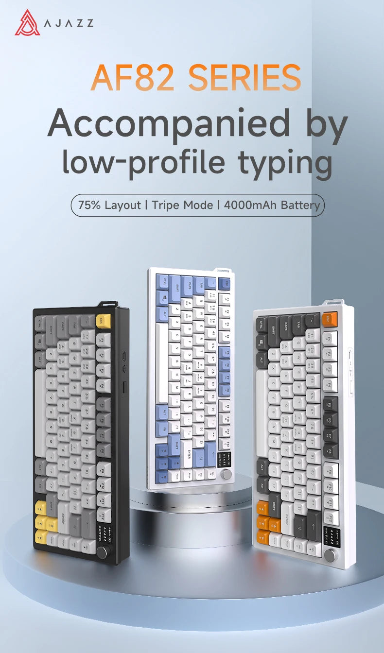 Ajazz AF82 Series 75% Layout Wireless Keyboard with 4000mAh Battery Low Profile Keys Bluetooth Tri-Mode Connectivity  RGB