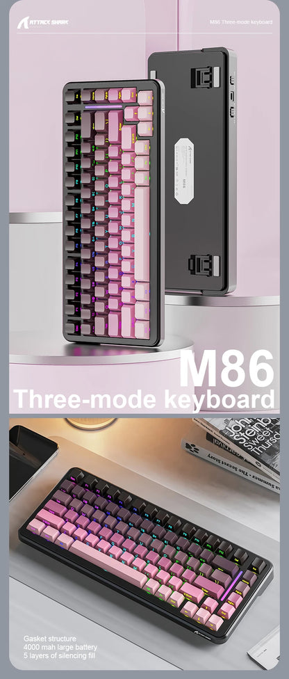 Attack Shark M86 Wireless Mechanical Keyboard 75% Compact RGB Backlit Hot-Swappable Side-Printed PBT Keycaps Tri-Mode 4000mAh