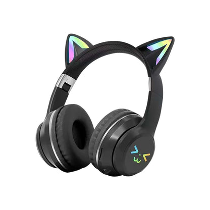 RGB Cat Ear Wireless Bluetooth Headphones for Kids & Girls – LED Light Stereo Gaming Headset with Microphone