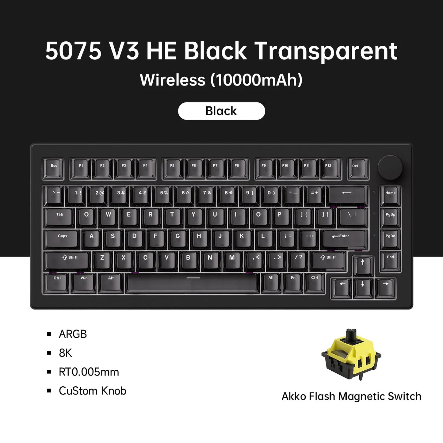 Akko 5075 V3 HE Magnetic Keyboard 75%  Custom Mechanical Gaming Keyboard Rapid Trigger 0.005mm 8K Polling Rate ARGB