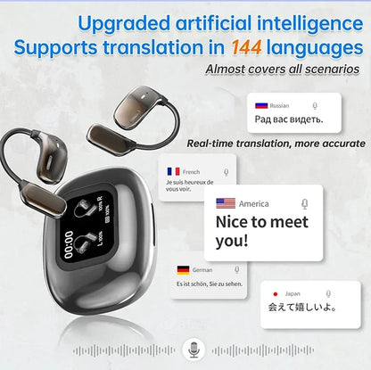 UYUXIO OWS Real Time Translation Earbuds with 144 Languages AI Translating Earphone with LCD Touch Screen Ear Buds Headphone