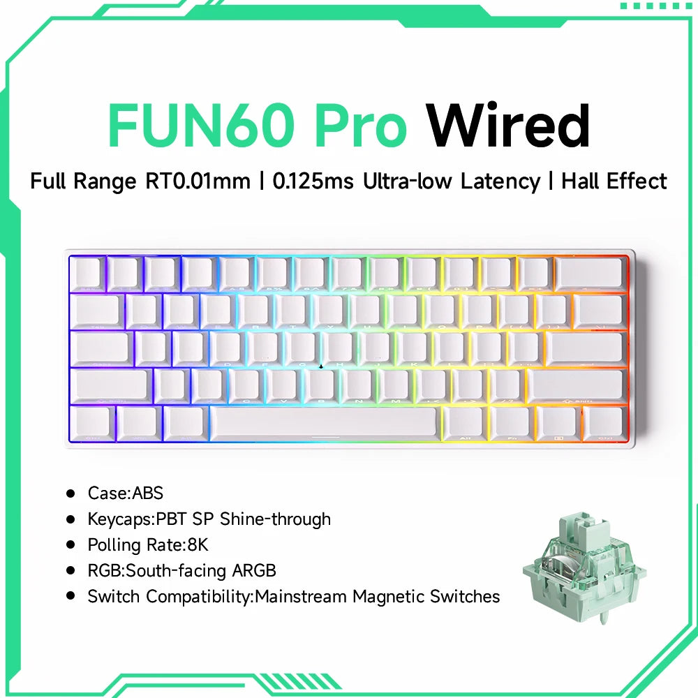 MONSGEEK FUN60 Pro & Max HE Magnetic Gaming Keyboard, 60% Wireless Mechanical Keyboard with 0.01mm Rapid Trigger, 8K Polling Rate, ARGB and Tri-Mode Connectivity