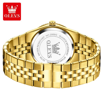 OLEVS New Quartz Man Watch Luxury Brand Diamond Dial Steel Strap Watch for Men Auto Date Waterproof Luminous Men's Watches 2989