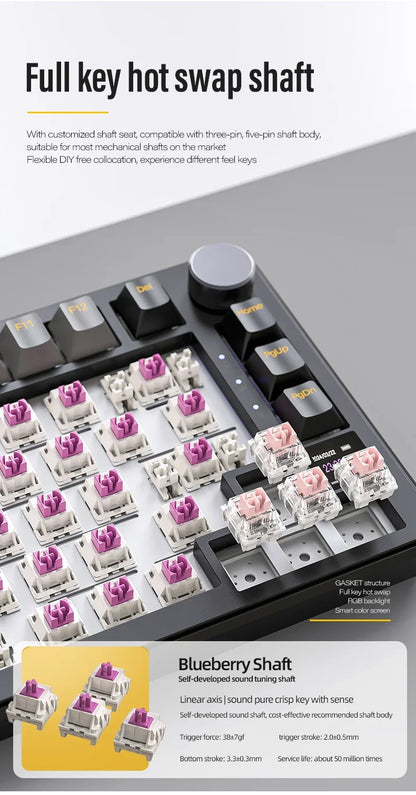 ATTACK SHARK X85/X85Pro Wireless Mechanical Keyboard 75% 82 Keys Tri-Mode Bluetooth Wird RGB Hot Swap Gasket Knob Large battery