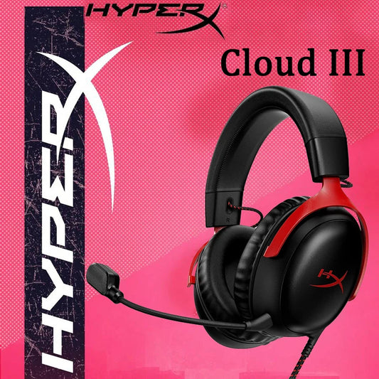 HyperX Cloud III Wired Gaming Headset with DTS X Spatial Audio, 53mm Drivers, Noise Cancelling Mic – USB & 3.5mm Gaming Headphones for PC, PS5, Xbox, Switch